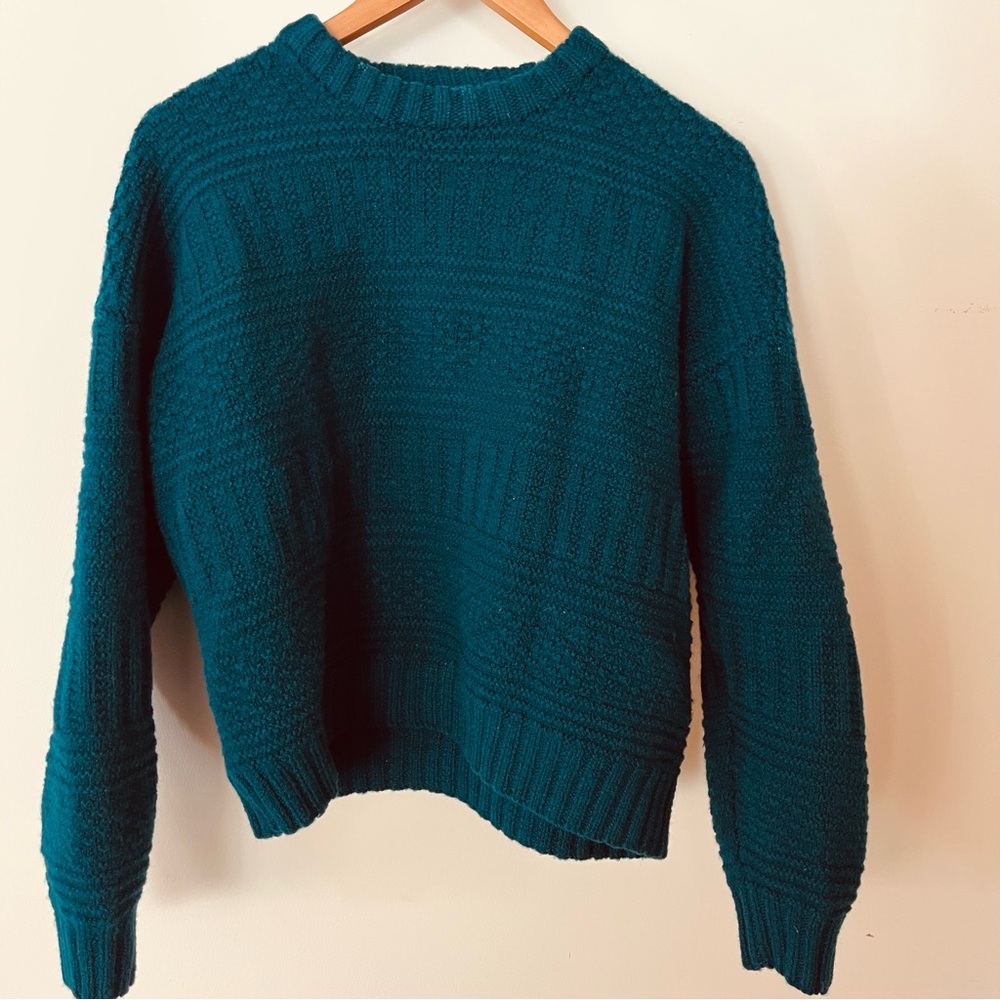 Dark Teal Wool Handmade Knit Women's or Men's Sweater